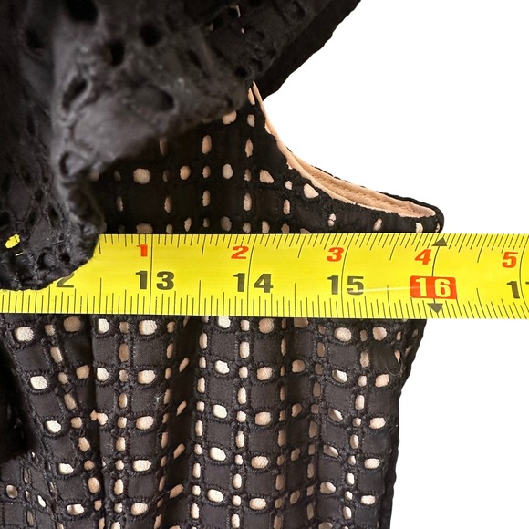 J. Crew Collection Black Eyelet One Shoulder Ruffle Mini Dress Size 4 Small - Picture 9 of 10